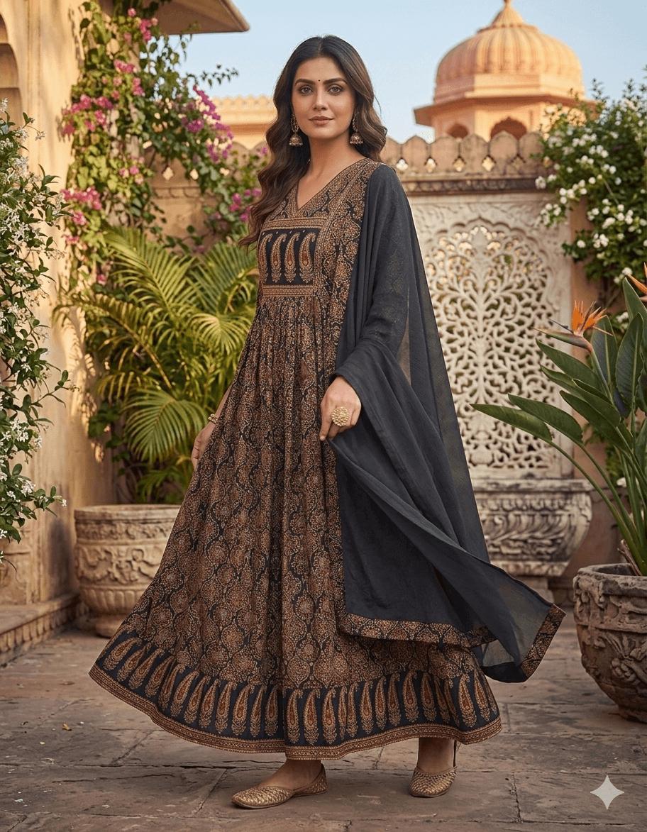 Azark Printed Anarkali Suit Set with Dupatta